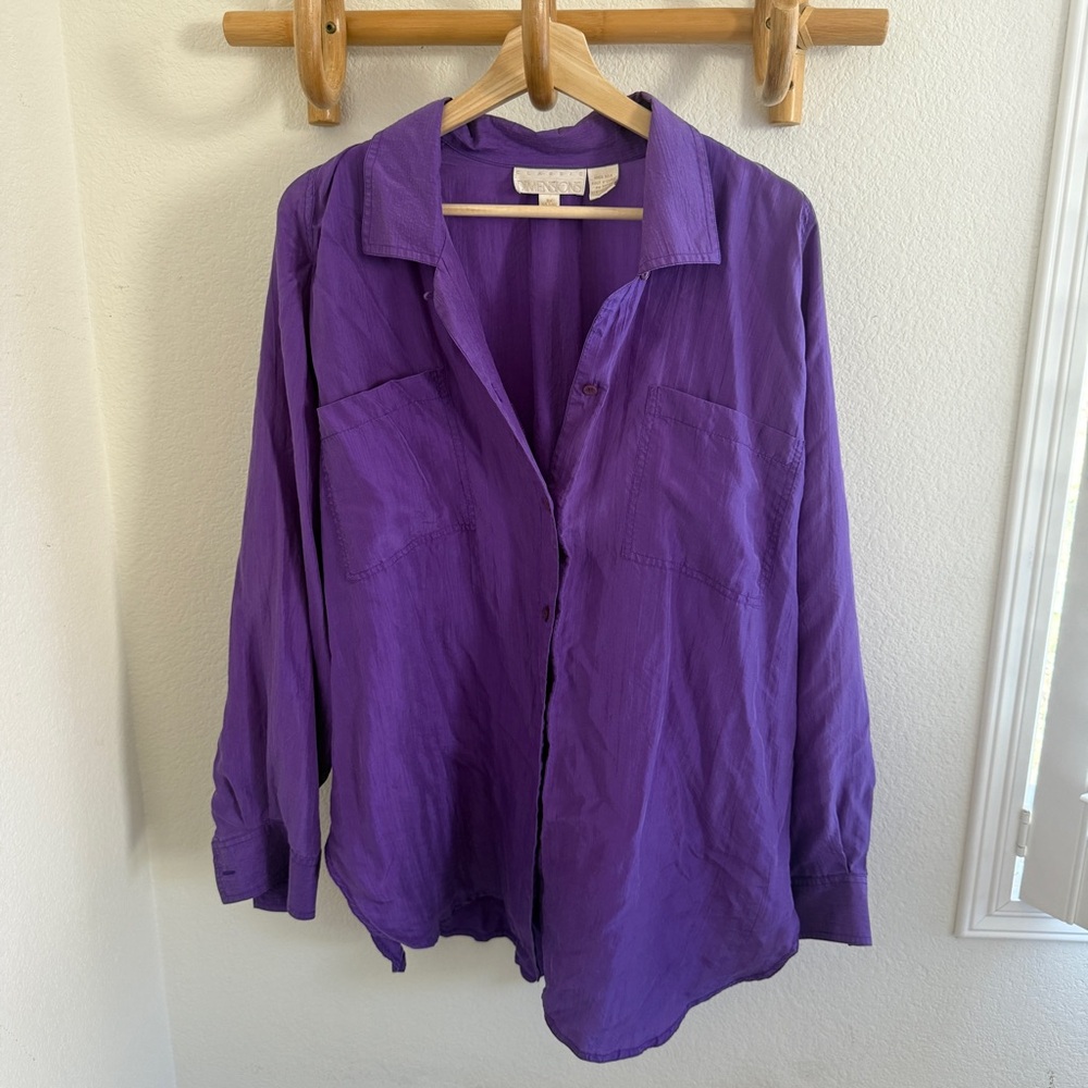 Vintage 90s 80s Purple Classic Dimensions button-up shirt relaxed fit 100% silk